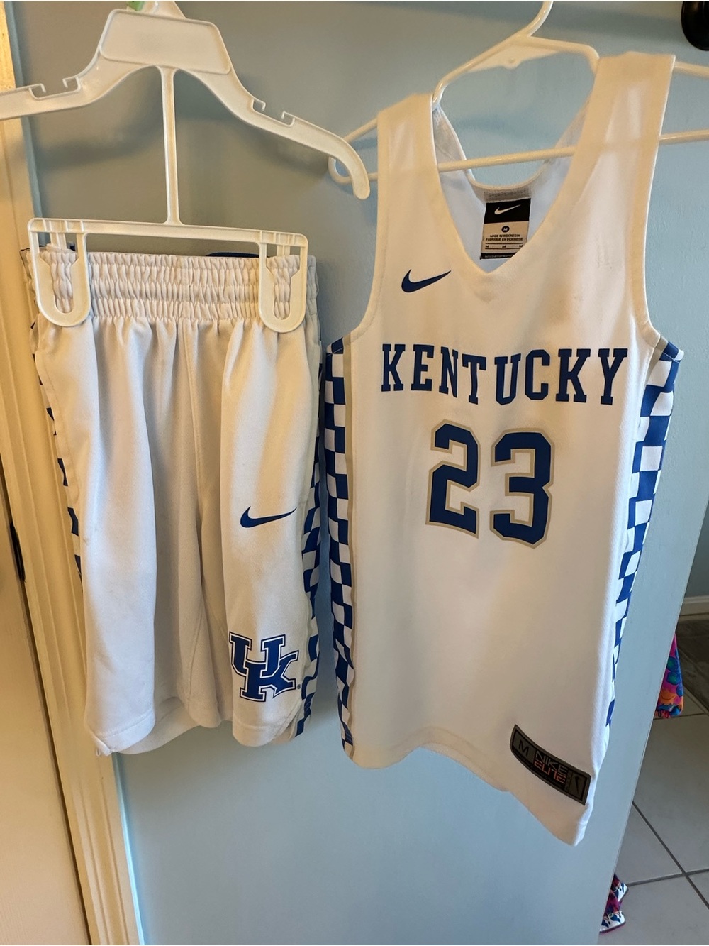 Nike White and Blue Kentucky #23 Basketball Jersey & Shorts